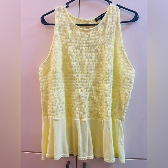INC INTERNATIONAL CONCEPT Riviera Peplum Top Yellow Pear Size L Stretch - Picture 1 of 6